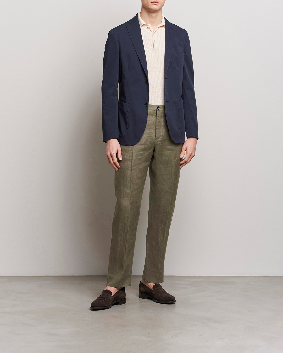 Herre | Bukser | Incotex | Straight Fit Pure Linen Trousers Military