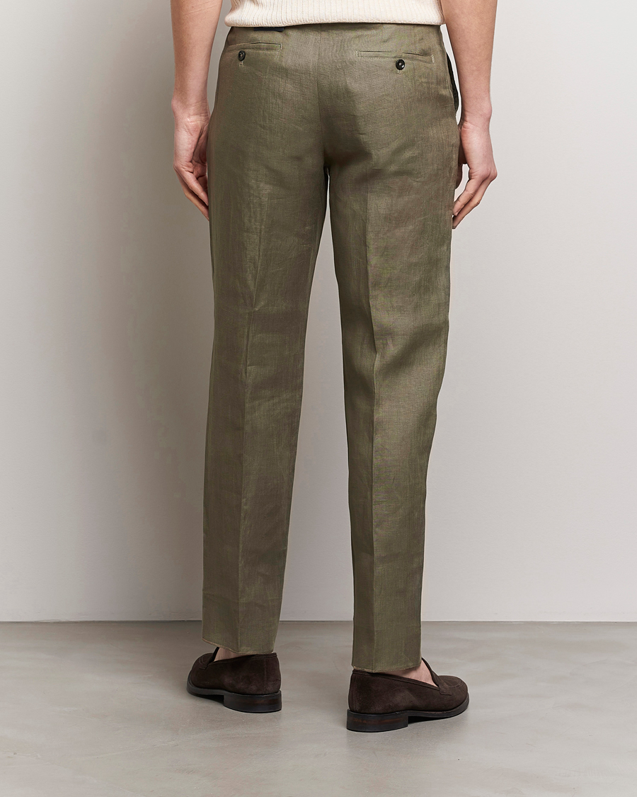 Herre | Bukser | Incotex | Straight Fit Pure Linen Trousers Military