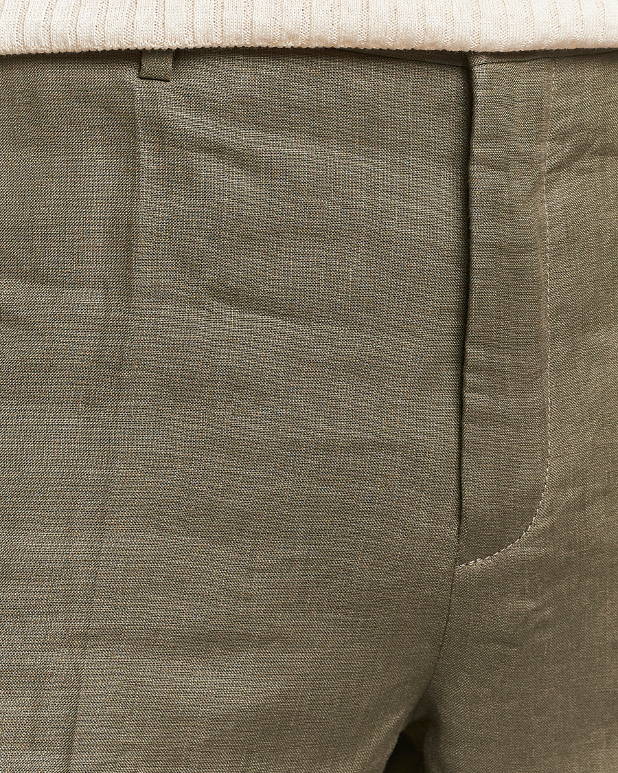 Herre | Bukser | Incotex | Straight Fit Pure Linen Trousers Military