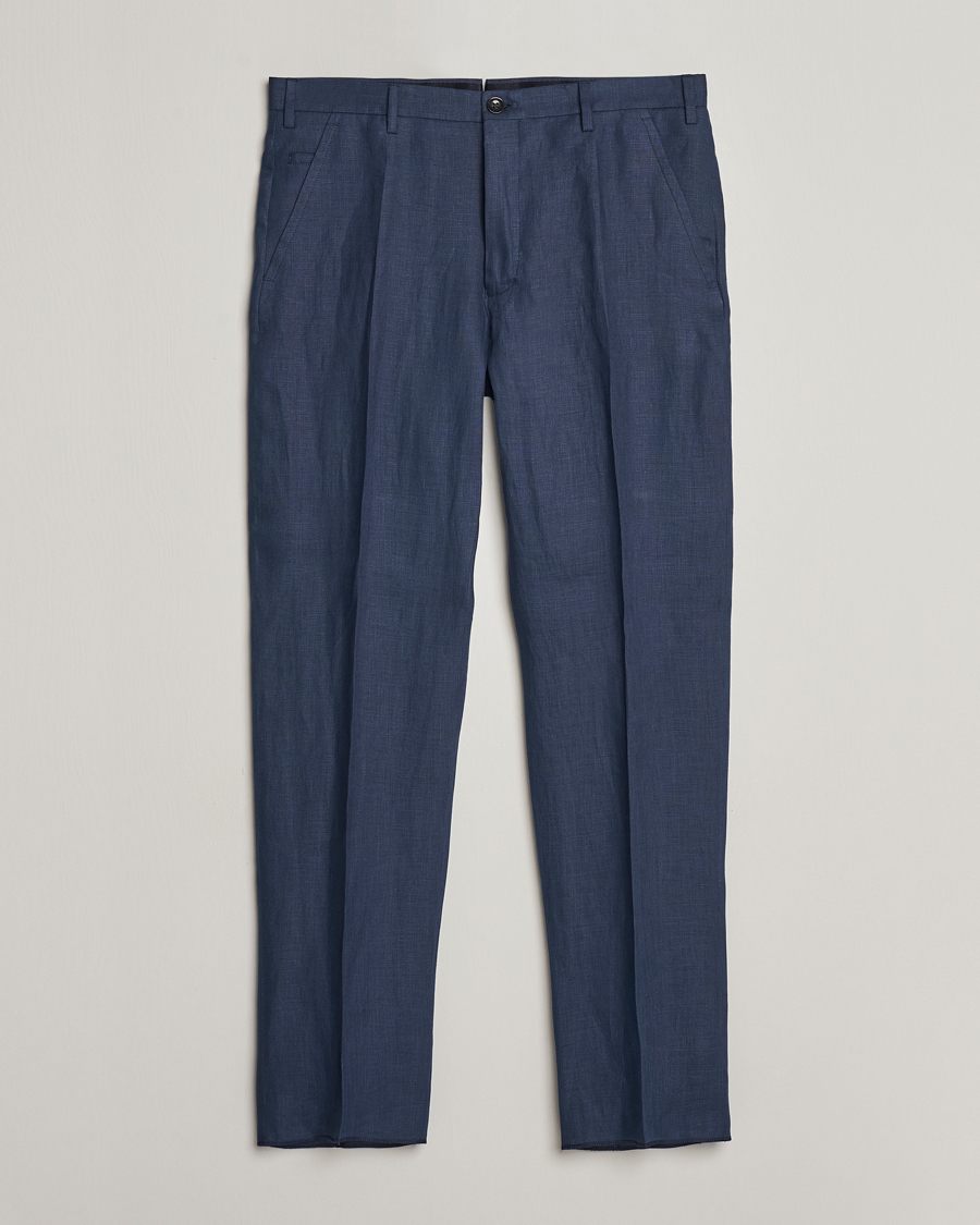 Herre | Bukser | Incotex | Straight Fit Pure Linen Trousers Navy