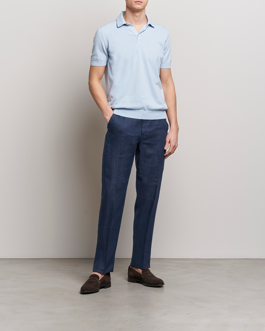 Herre | Bukser | Incotex | Straight Fit Pure Linen Trousers Navy
