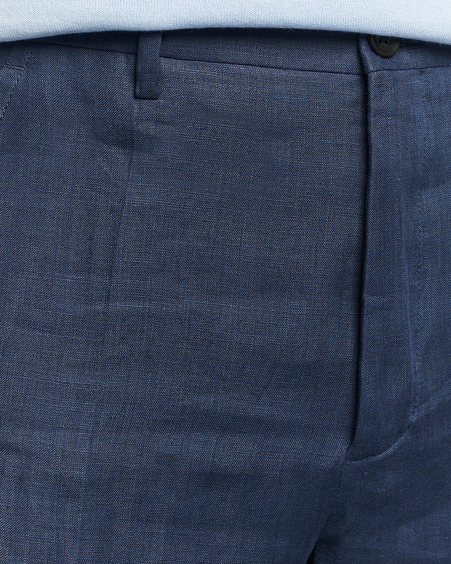 Herre | Bukser | Incotex | Straight Fit Pure Linen Trousers Navy