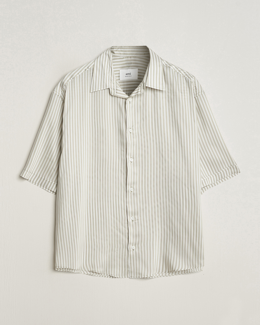 Herre | Skjorter | AMI | Boxy Fit Striped Short Sleeve Shirt Chalk/Sage