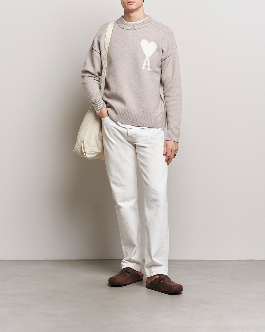 Herre | Gensere | AMI | Big Heart Wool Sweater Light Beige
