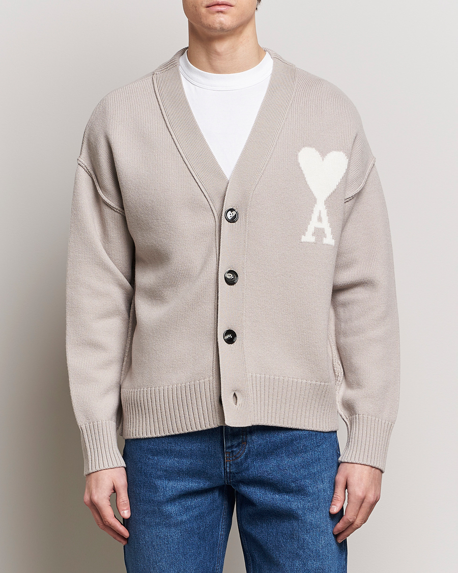 Herre | Gensere | AMI | Big Heart Wool Cardigan Light Beige