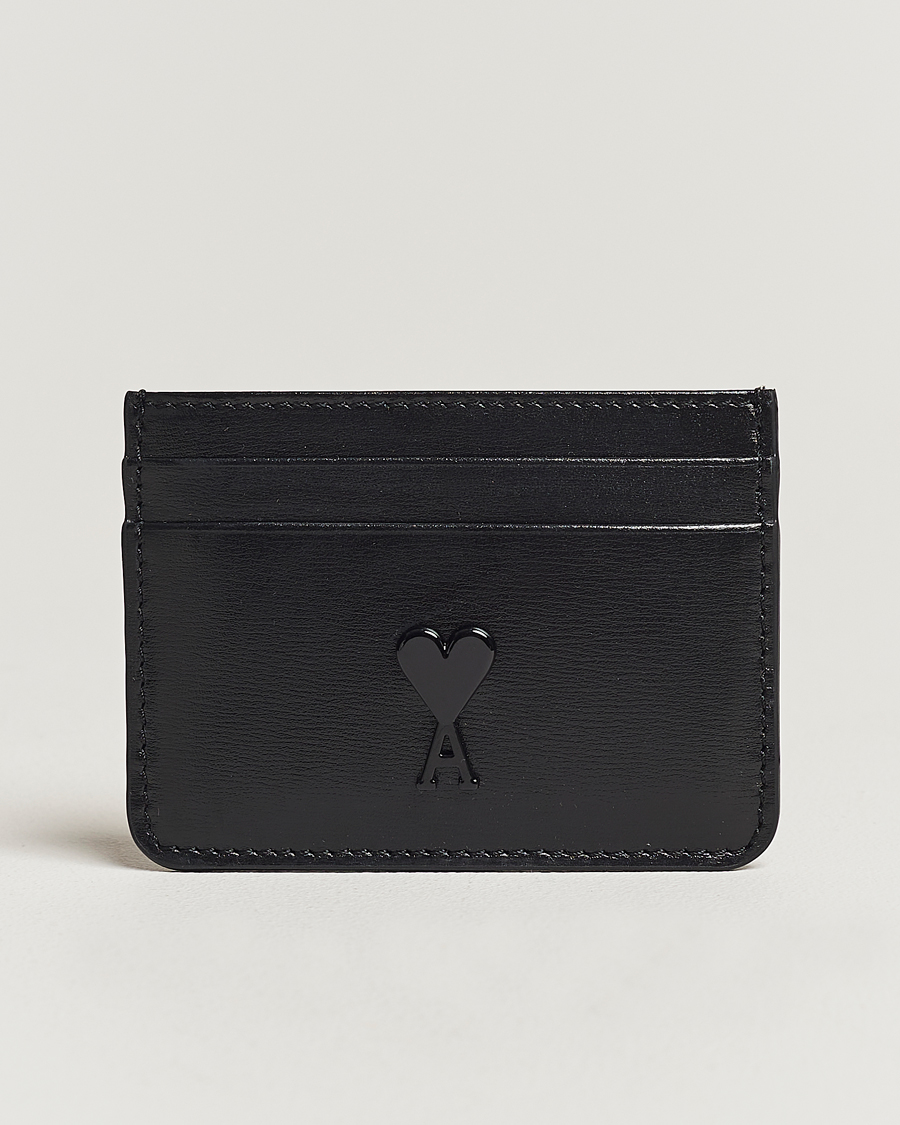 Herre | AMI Tonal Heart Logo Leather Card Holder Black | AMI | Tonal Heart Logo Leather Card Holder Black
