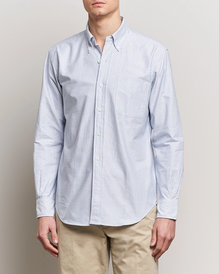 Herre | Avdelinger | Kamakura Shirts | Vintage Ivy Oxford Button Down Shirt Blue Stripe