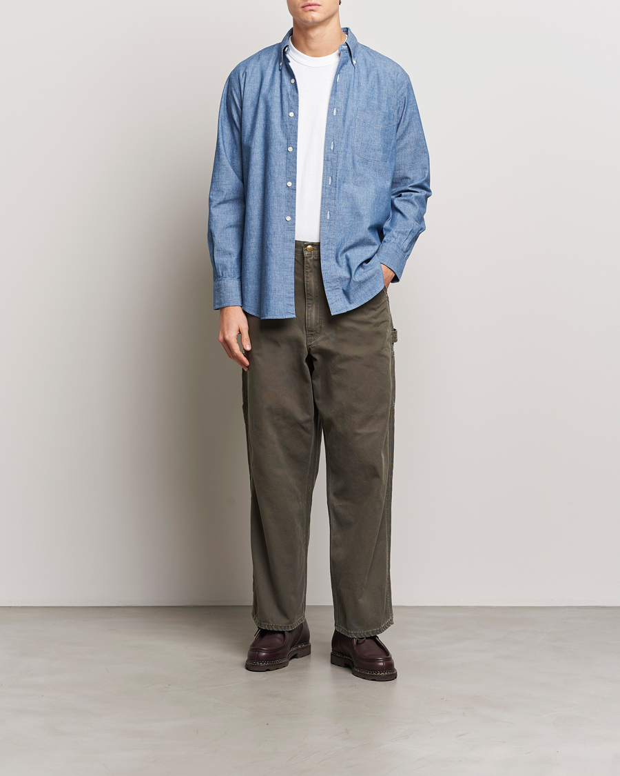 Herre | Skjorter | Kamakura Shirts | Vintage Ivy Chambray Button Down Shirt Blue