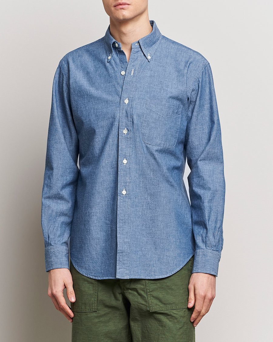 Herre | Avdelinger | Kamakura Shirts | Vintage Ivy Chambray Button Down Shirt Blue
