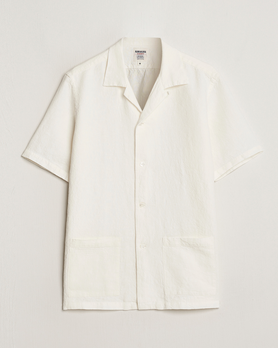 Herre | Skjorter | Kamakura Shirts | Vintage Ivy Heavy Linen Beach Shirt White