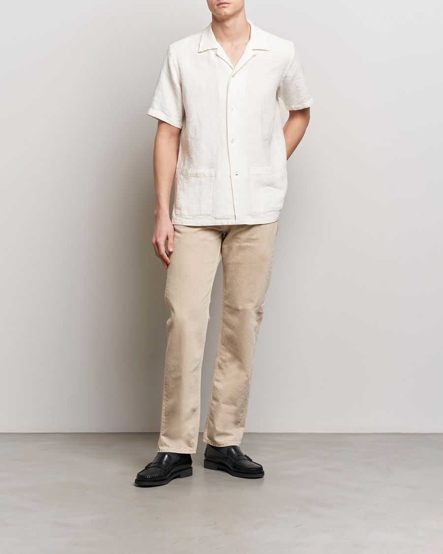 Herre | Skjorter | Kamakura Shirts | Vintage Ivy Heavy Linen Beach Shirt White