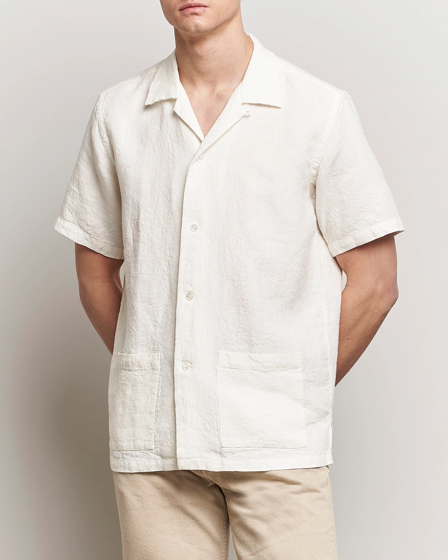 Herre | Skjorter | Kamakura Shirts | Vintage Ivy Heavy Linen Beach Shirt White