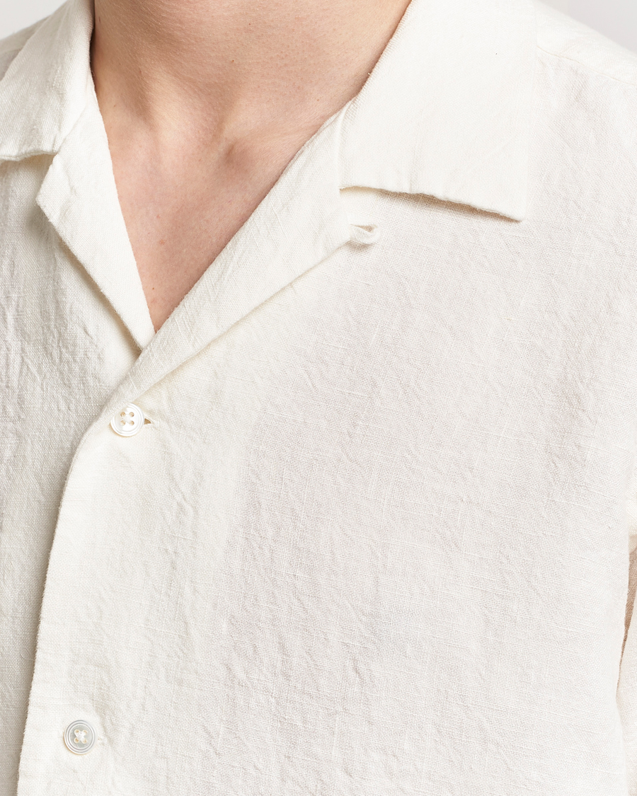 Herre | Skjorter | Kamakura Shirts | Vintage Ivy Heavy Linen Beach Shirt White