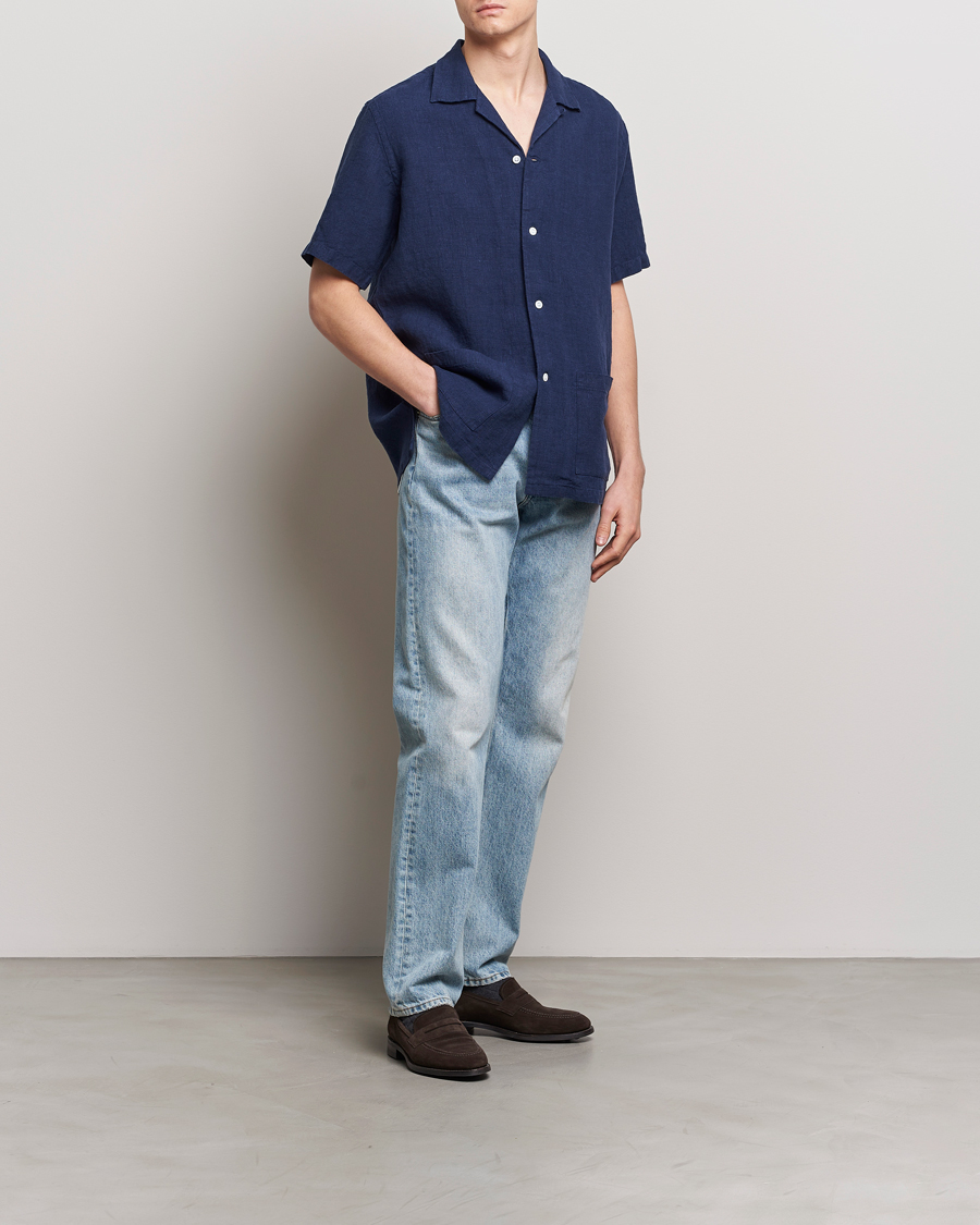 Herre | Skjorter | Kamakura Shirts | Heavy Linen Beach Shirt Navy