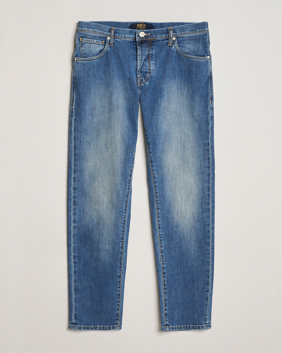 Herre | Jeans | Incotex | 5-Pocket Stretch Denim Medium Blue