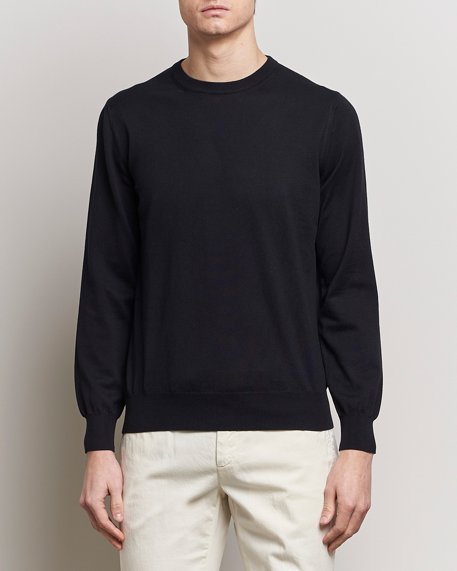 Herre | Canali | Canali | Cotton Crew Neck Pullover Black