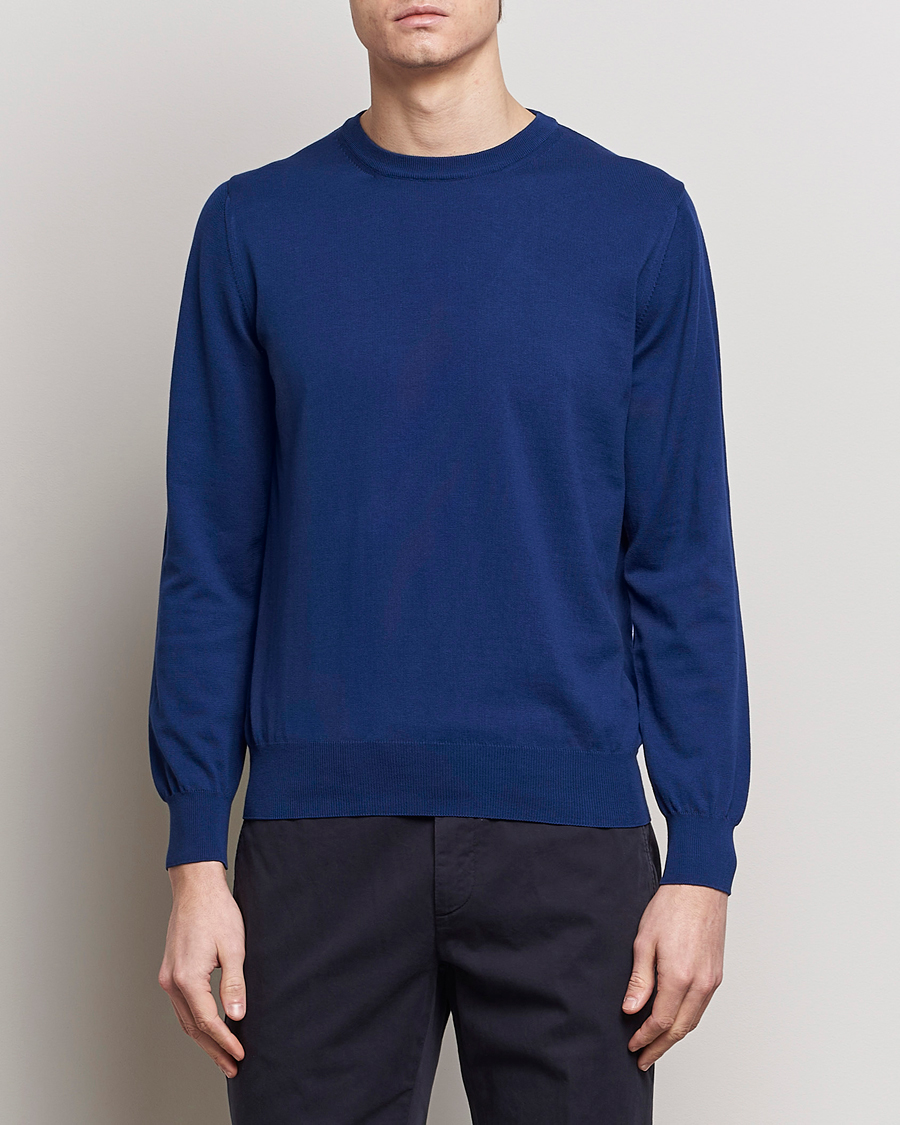 Herre | Italian Department | Canali | Cotton Crew Neck Pullover Royal Blue