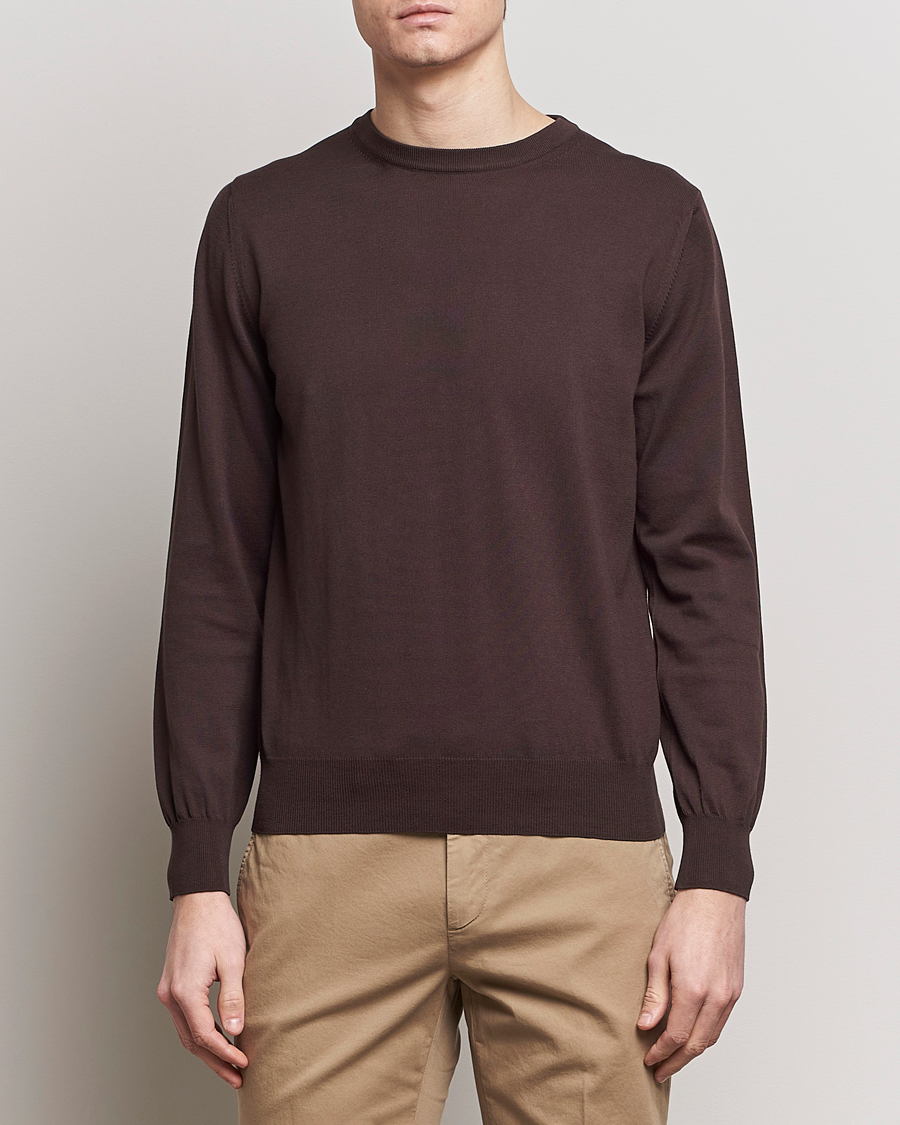 Herre | Klær | Canali | Cotton Crew Neck Pullover Dark Brown