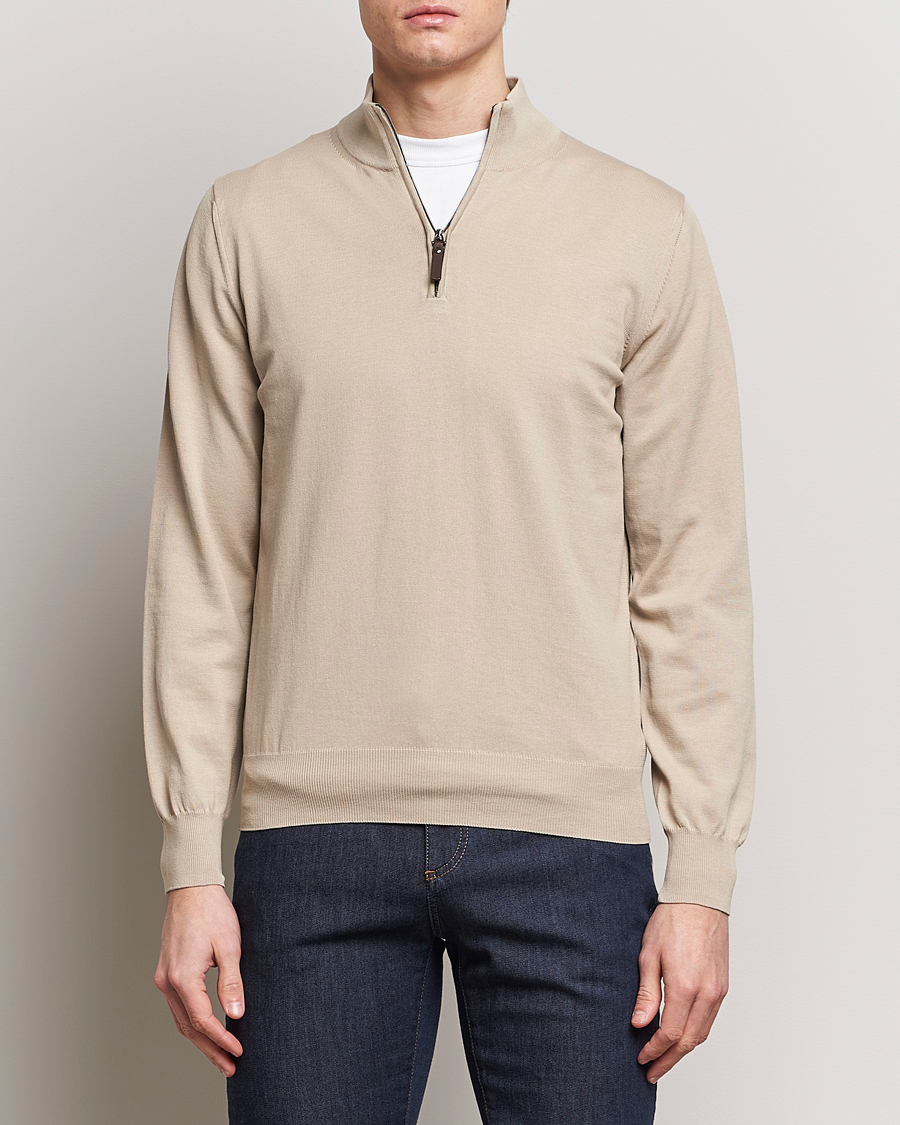 Herre | Italian Department | Canali | Cotton Half Zip Sweater Beige