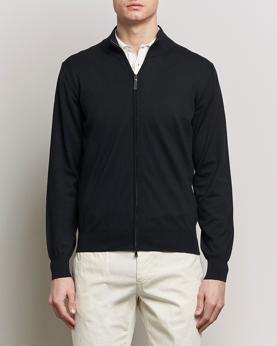 Herre | Avdelinger | Canali | Cotton Full Zip Sweater Black