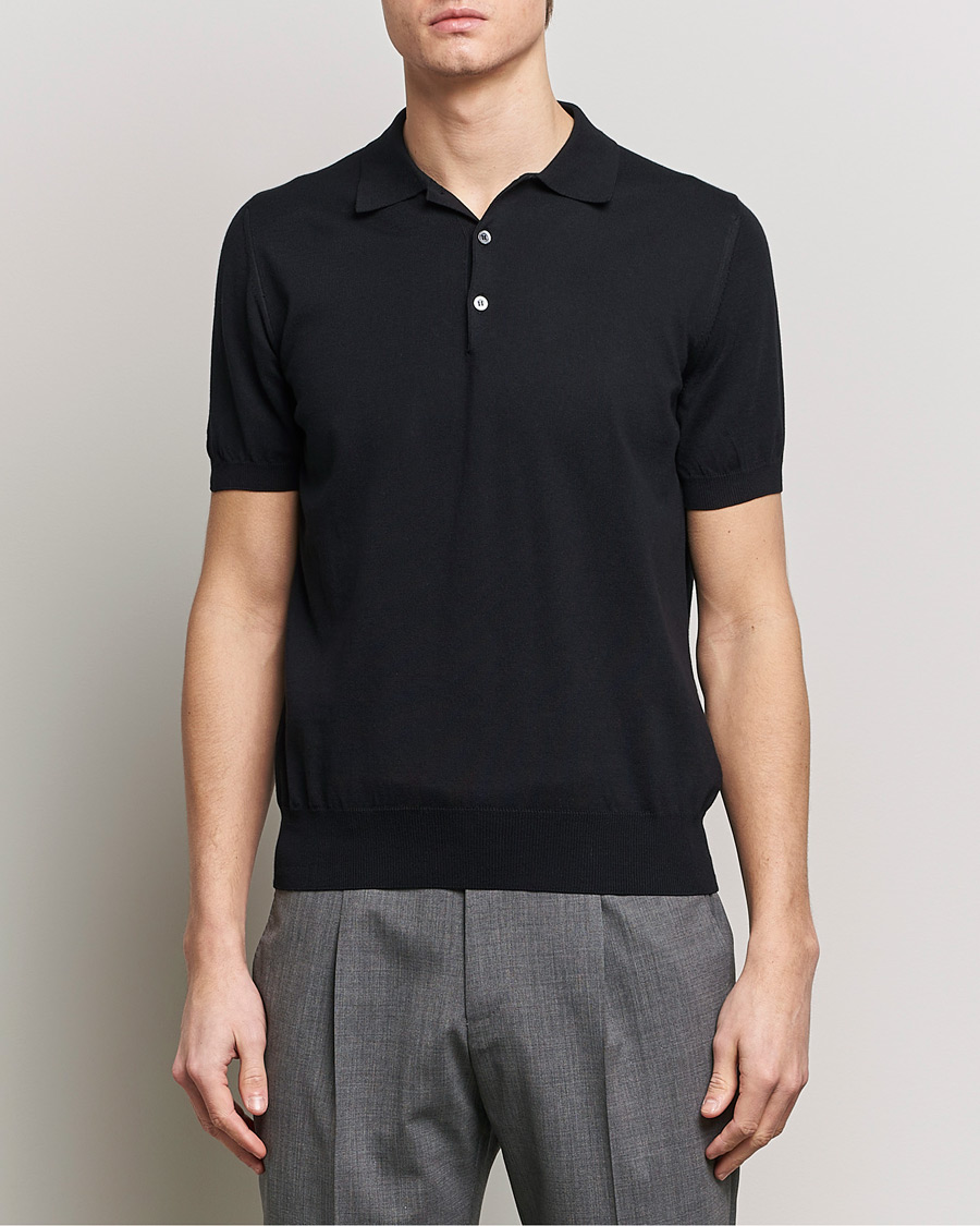 Herre | Quiet Luxury | Canali | Cotton Short Sleeve Polo Black