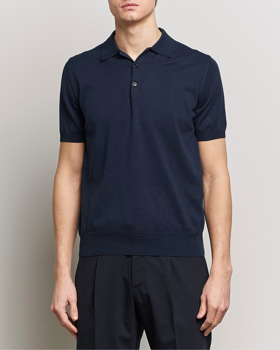 Herre | Quiet Luxury | Canali | Cotton Short Sleeve Polo Navy