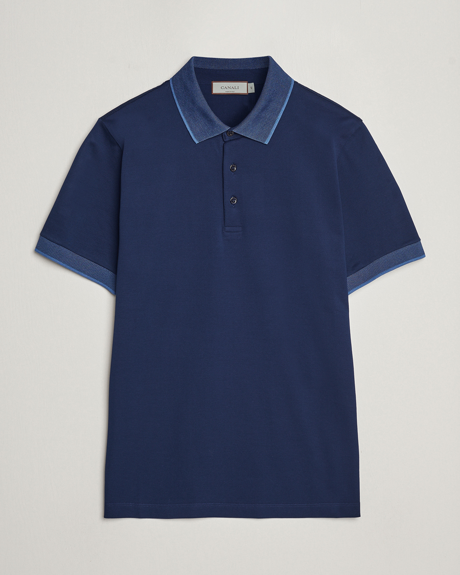 Herre | Pikéer | Canali | Contrast Collar Short Sleeve Polo Dark Blue