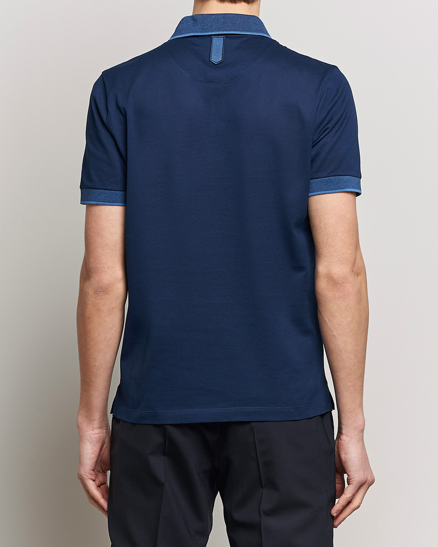 Herre | Pikéer | Canali | Contrast Collar Short Sleeve Polo Dark Blue