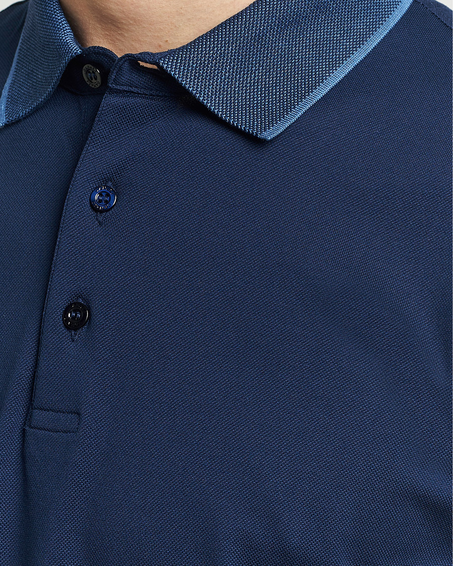 Herre | Pikéer | Canali | Contrast Collar Short Sleeve Polo Dark Blue