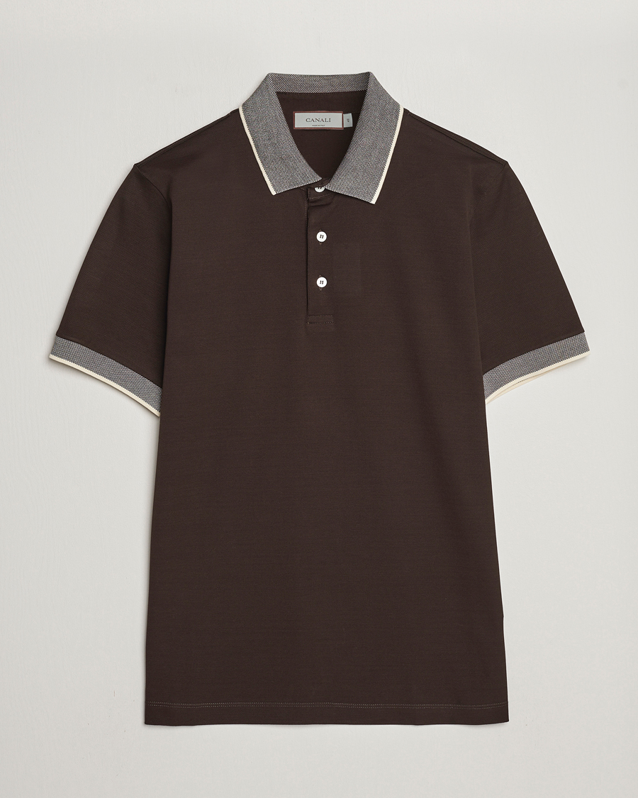 Herre | Pikéer | Canali | Contrast Collar Short Sleeve Polo Dark Brown