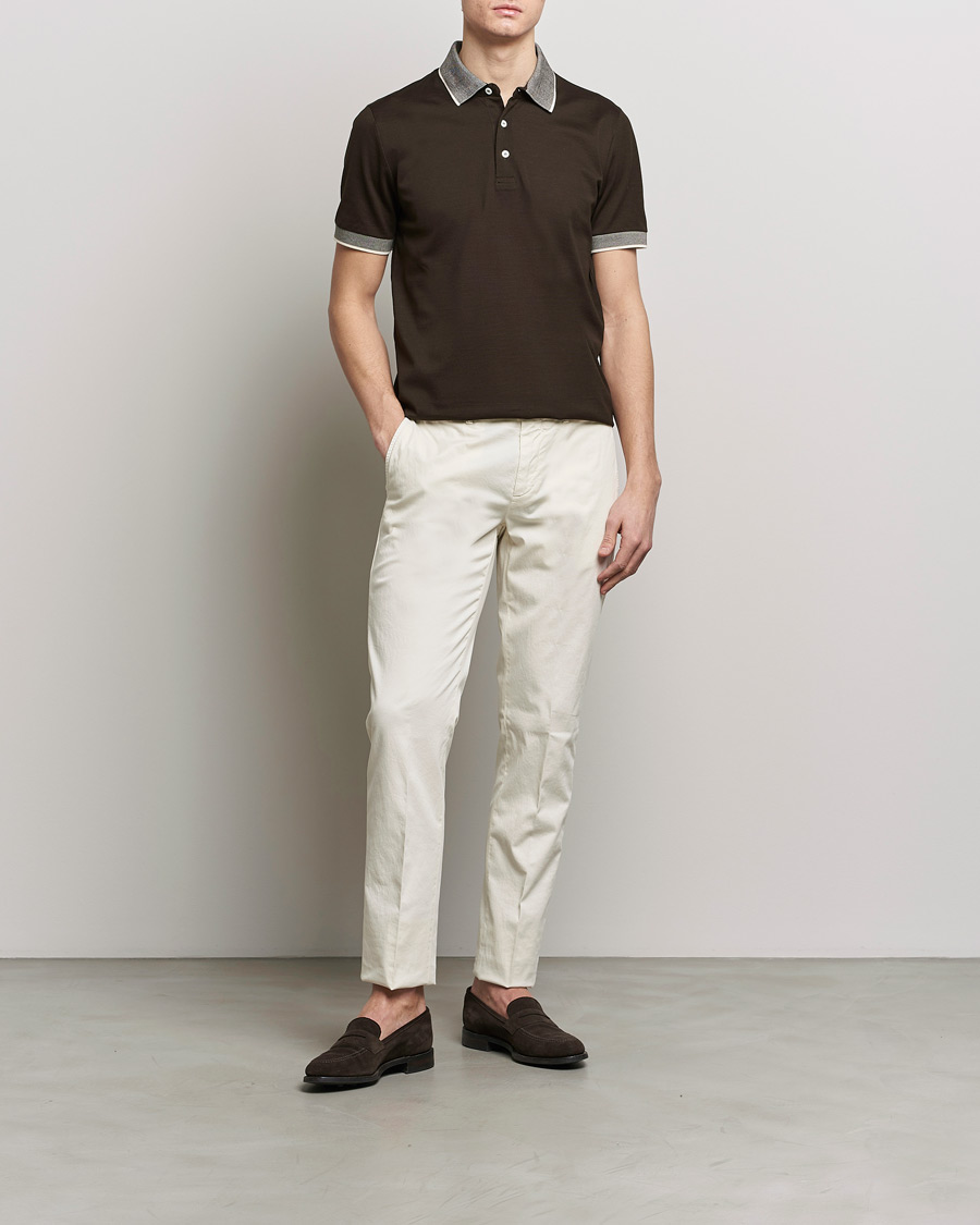 Herre | Pikéer | Canali | Contrast Collar Short Sleeve Polo Dark Brown