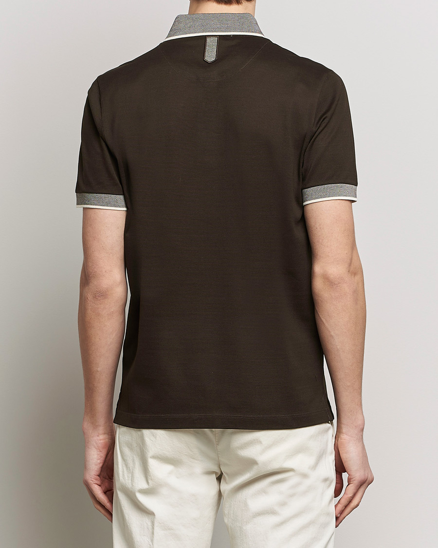 Herre | Pikéer | Canali | Contrast Collar Short Sleeve Polo Dark Brown