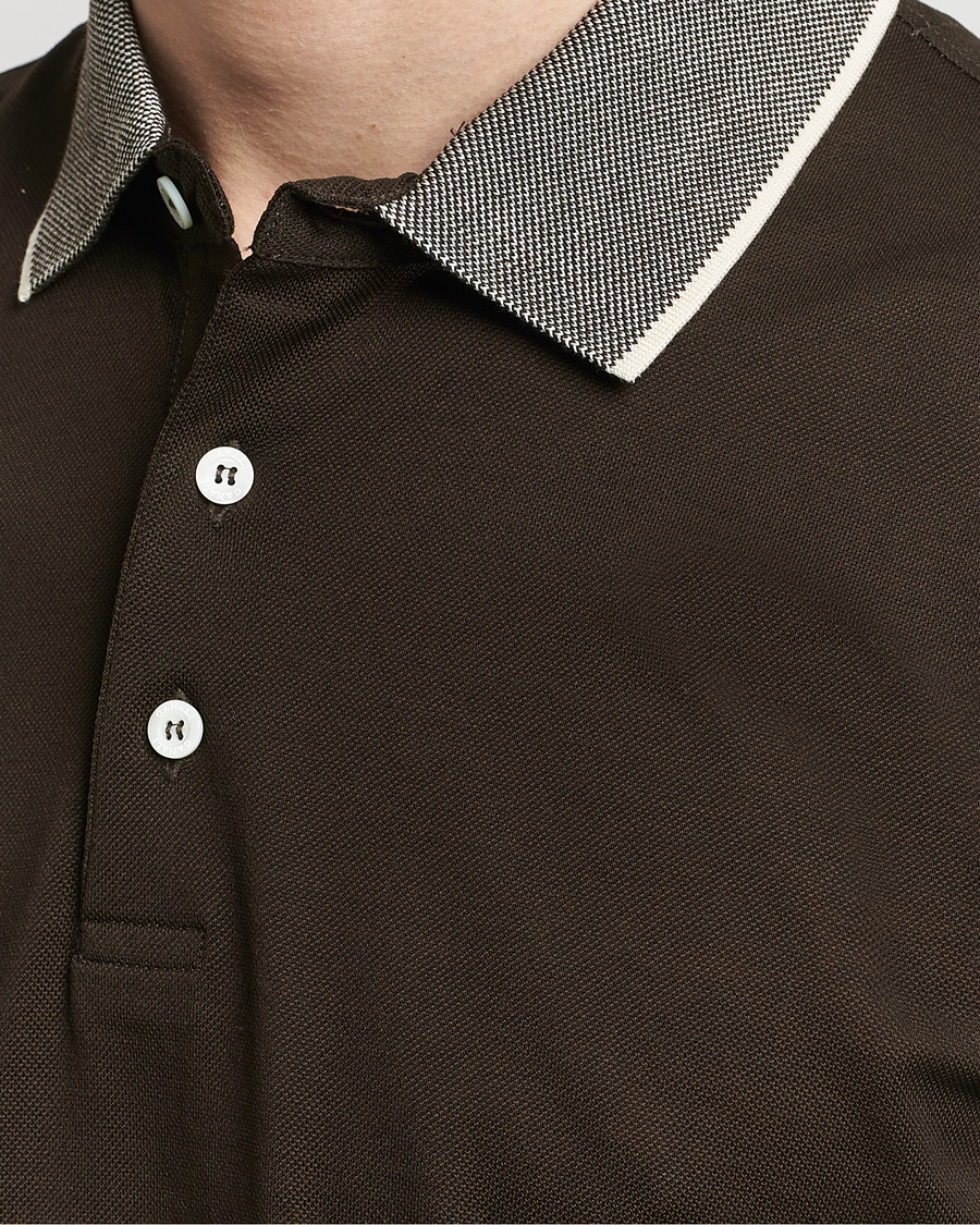 Herre | Pikéer | Canali | Contrast Collar Short Sleeve Polo Dark Brown