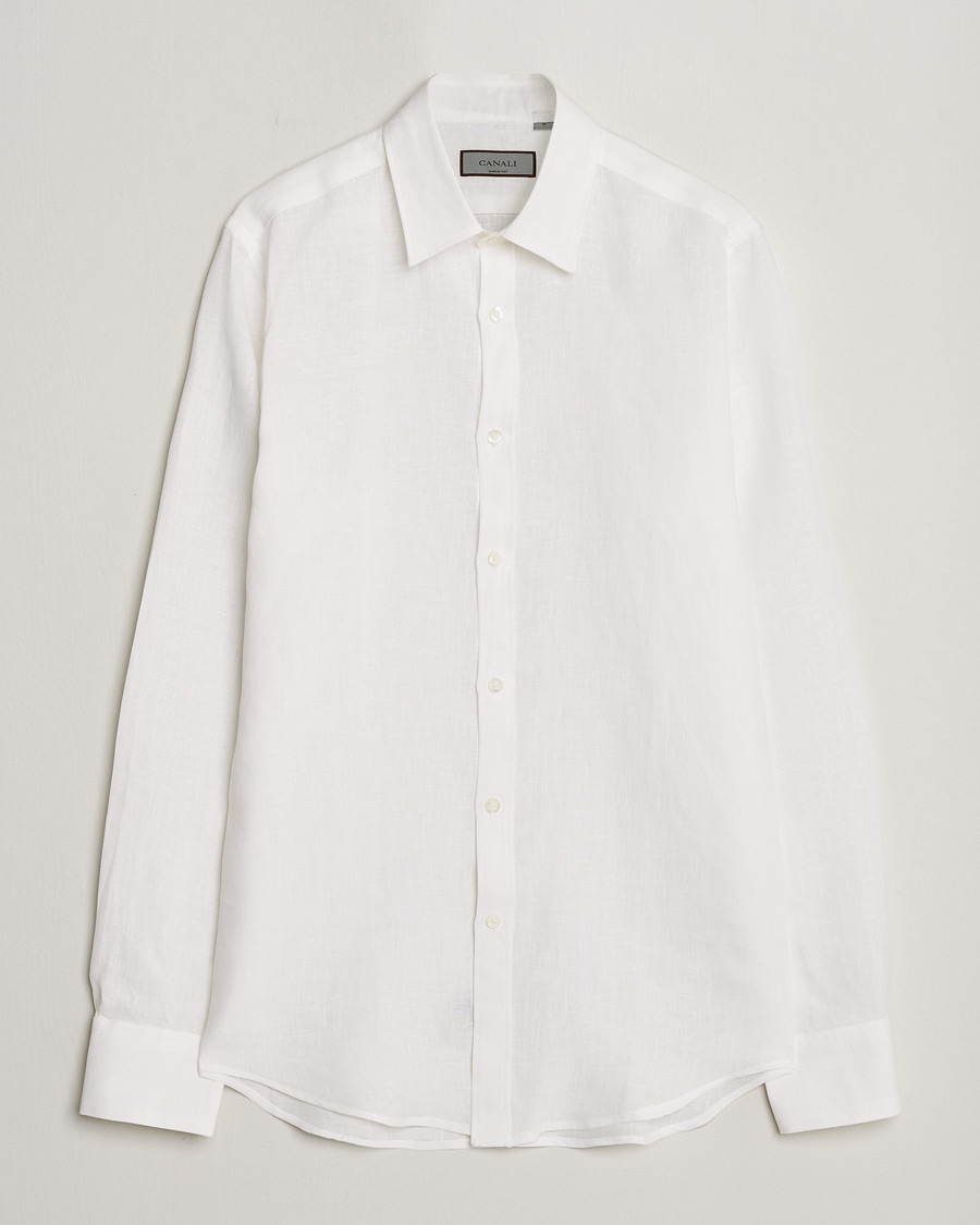 Herre | Skjorter | Canali | Slim Fit Linen Sport Shirt White