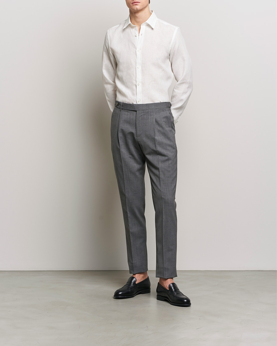 Herre | Skjorter | Canali | Slim Fit Linen Sport Shirt White