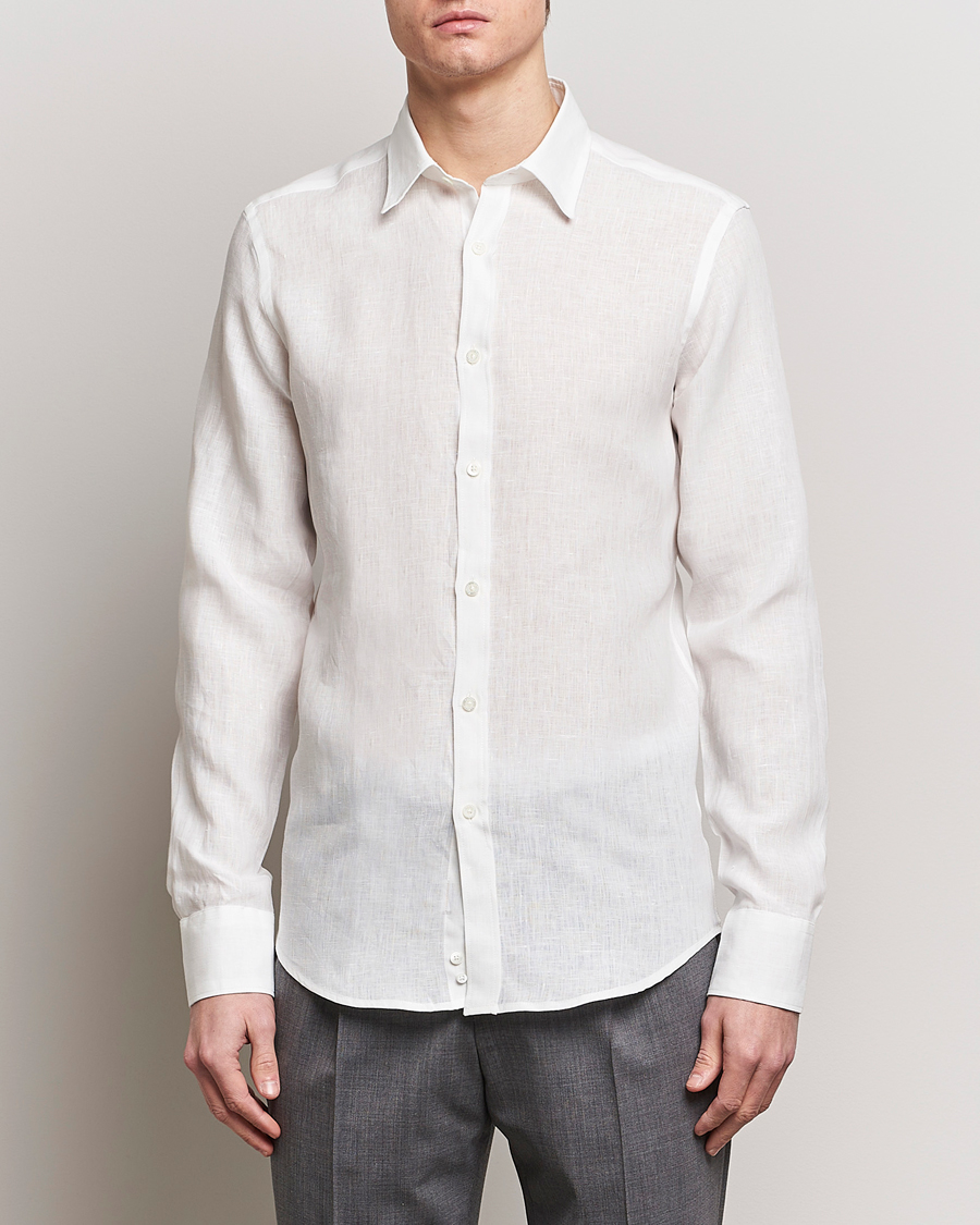 Herre | Casual | Canali | Slim Fit Linen Sport Shirt White