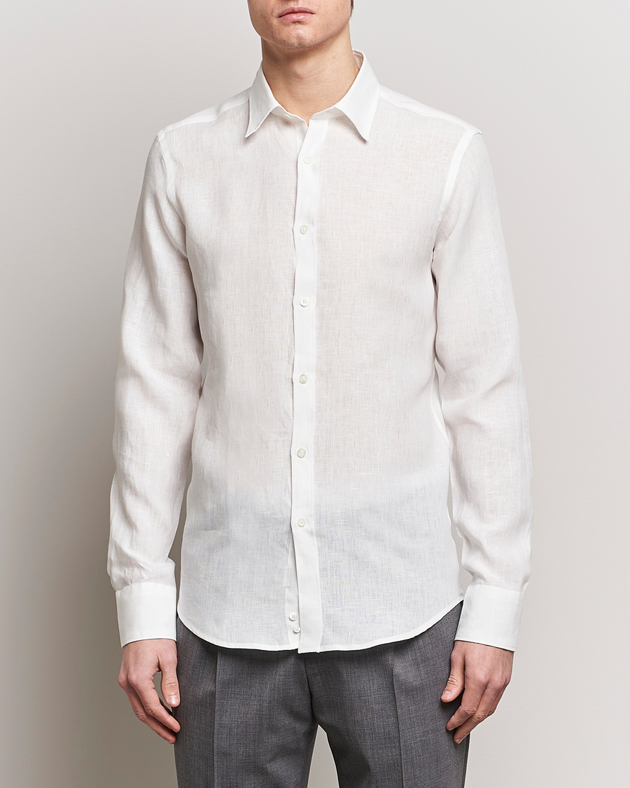 Herre | Jakke og bukse | Canali | Slim Fit Linen Sport Shirt White