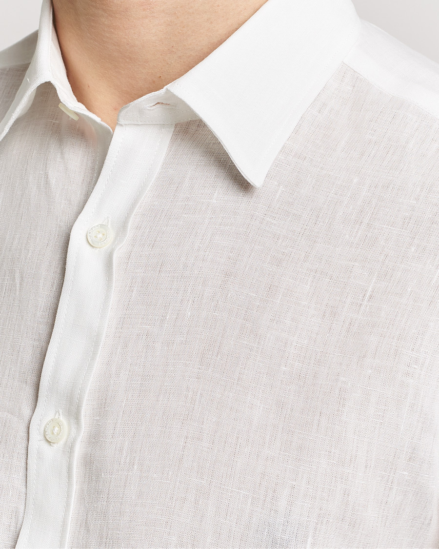 Herre | Skjorter | Canali | Slim Fit Linen Sport Shirt White