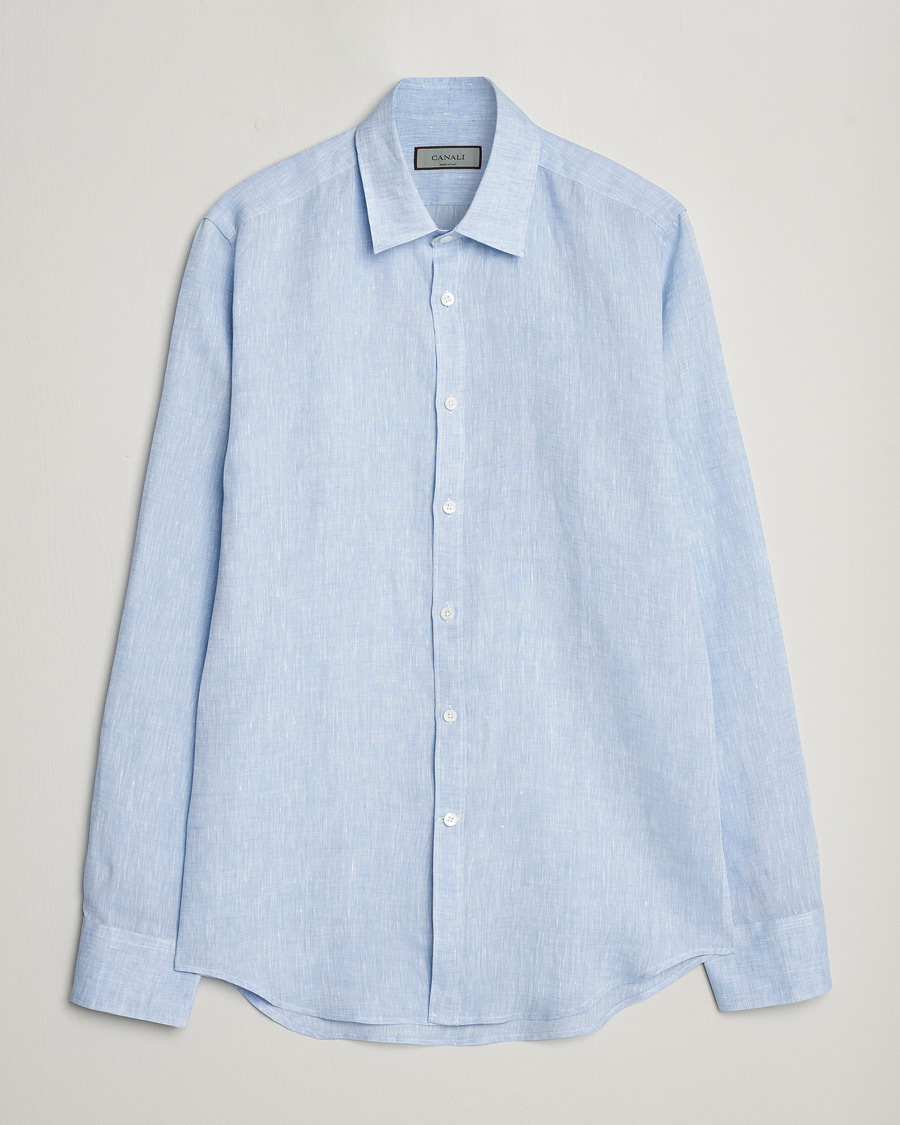Herre | Skjorter | Canali | Slim Fit Linen Sport Shirt Light Blue