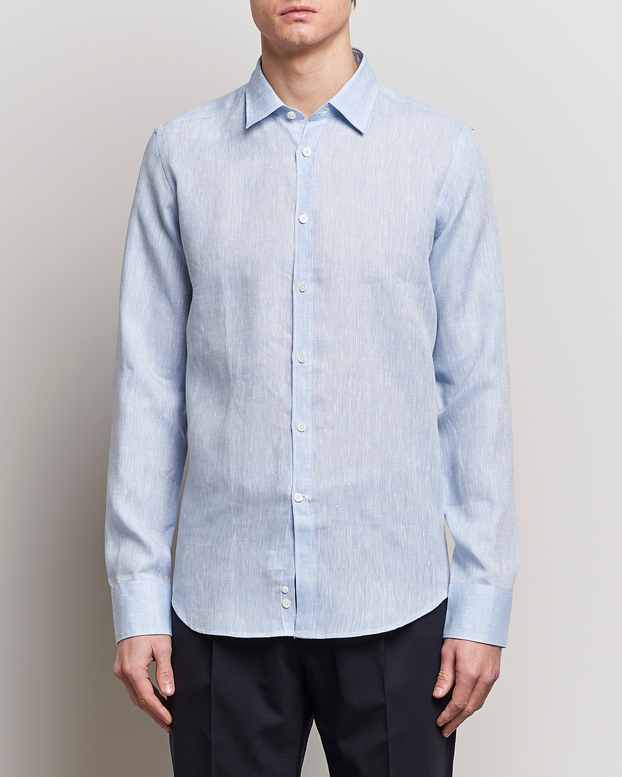 Herre |  | Canali | Slim Fit Linen Sport Shirt Light Blue