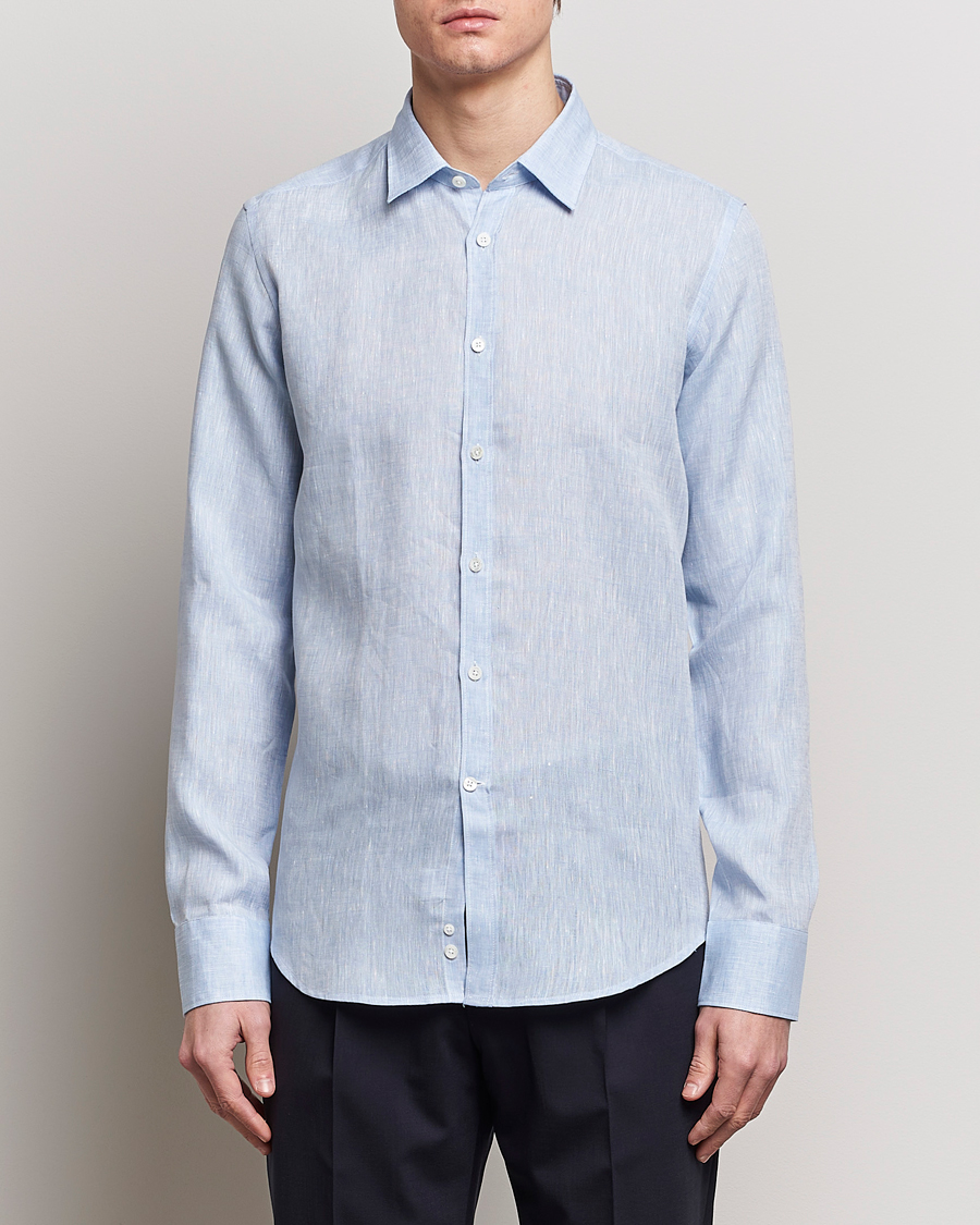 Herre | Linskjorter | Canali | Slim Fit Linen Sport Shirt Light Blue