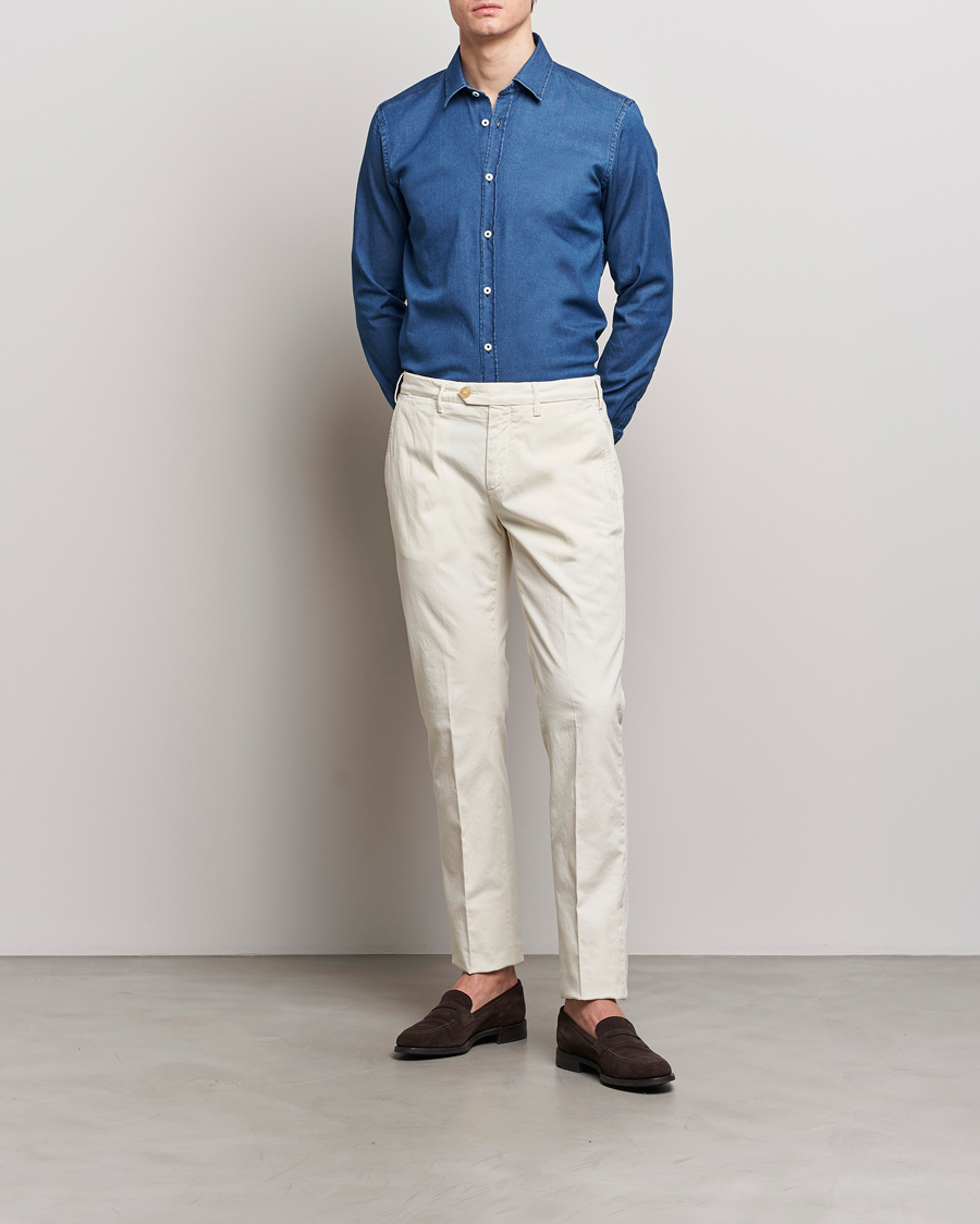 Herre | Skjorter | Canali | Slim Fit Denim Shirt Medium Washed
