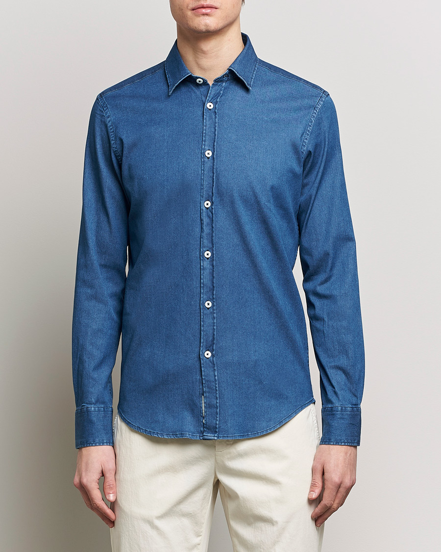 Herre | Jeansskjorter | Canali | Slim Fit Denim Shirt Medium Washed
