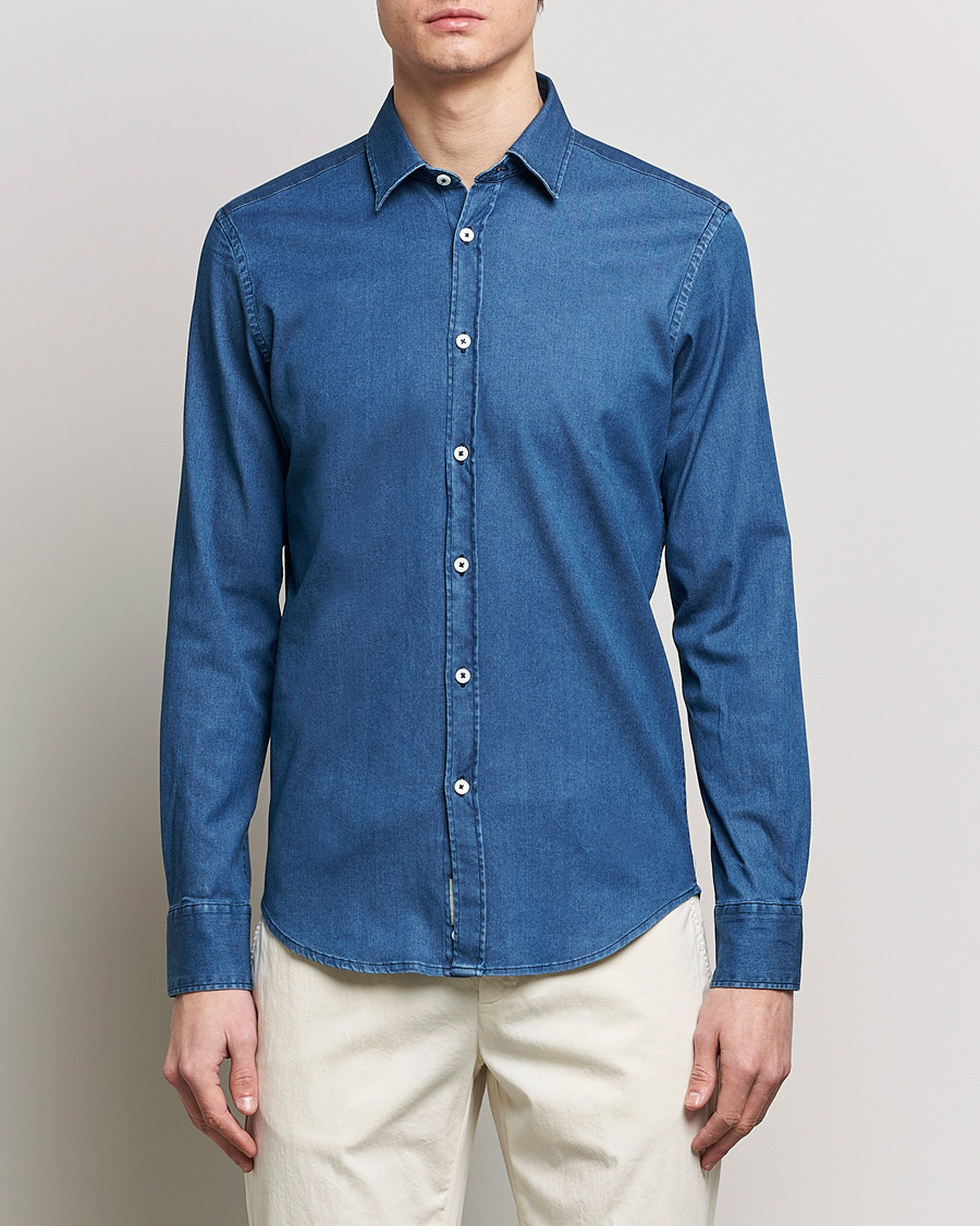 Herre | Italian Department | Canali | Slim Fit Denim Shirt Medium Washed