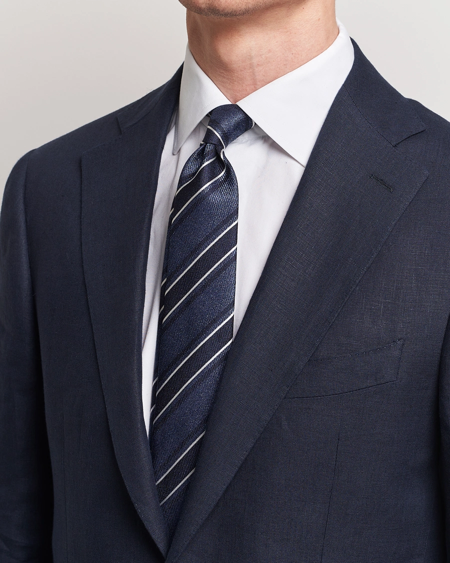 Herre | Business & Beyond | Canali | Regimental Stripe Silk Tie Dark Blue