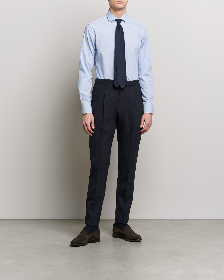 Herr | Businesskjortor | Grigio | Cotton Poplin Dress Shirt Light Blue Stripe