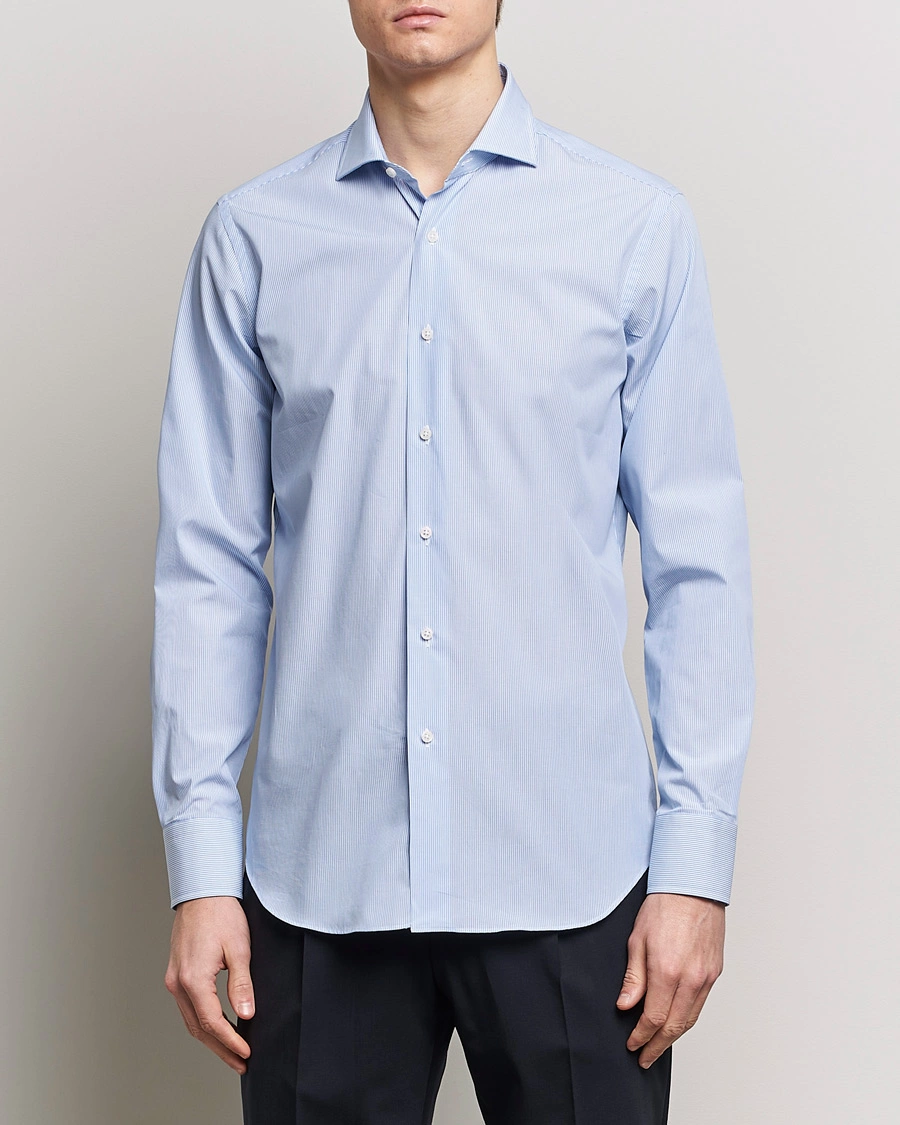 Herre | Nye varemerker | Grigio | Cotton Poplin Dress Shirt Light Blue Stripe