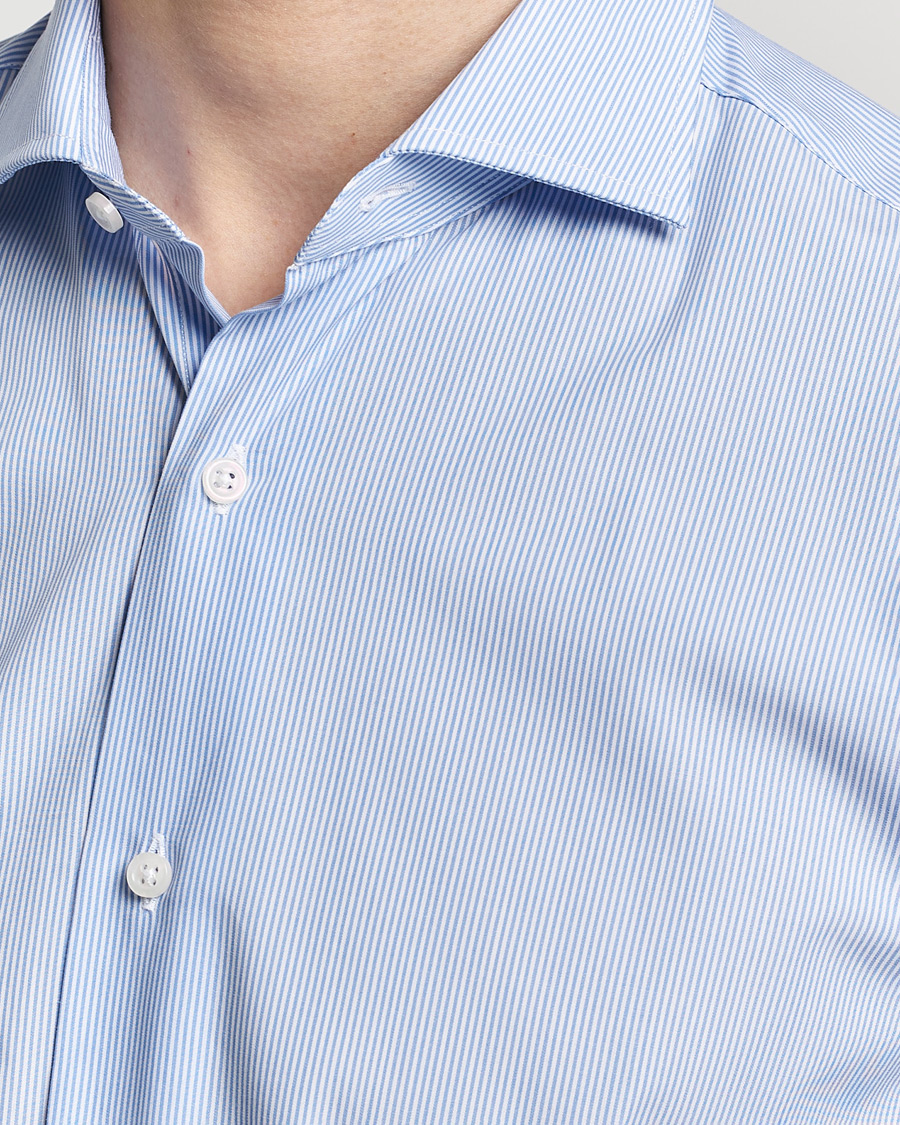 Herre | Skjorter | Grigio | Cotton Poplin Dress Shirt Light Blue Stripe