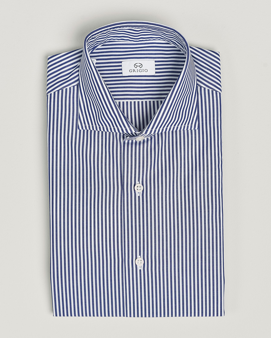 Herre | Skjorter | Grigio | Cotton Poplin Dress Shirt Blue Stripe