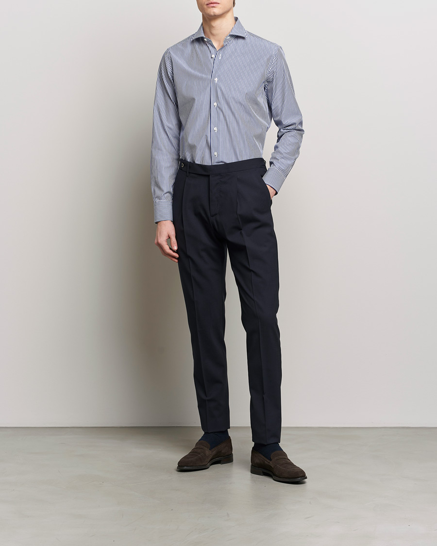 Herre | Formal Wear | Grigio | Cotton Poplin Dress Shirt Blue Stripe